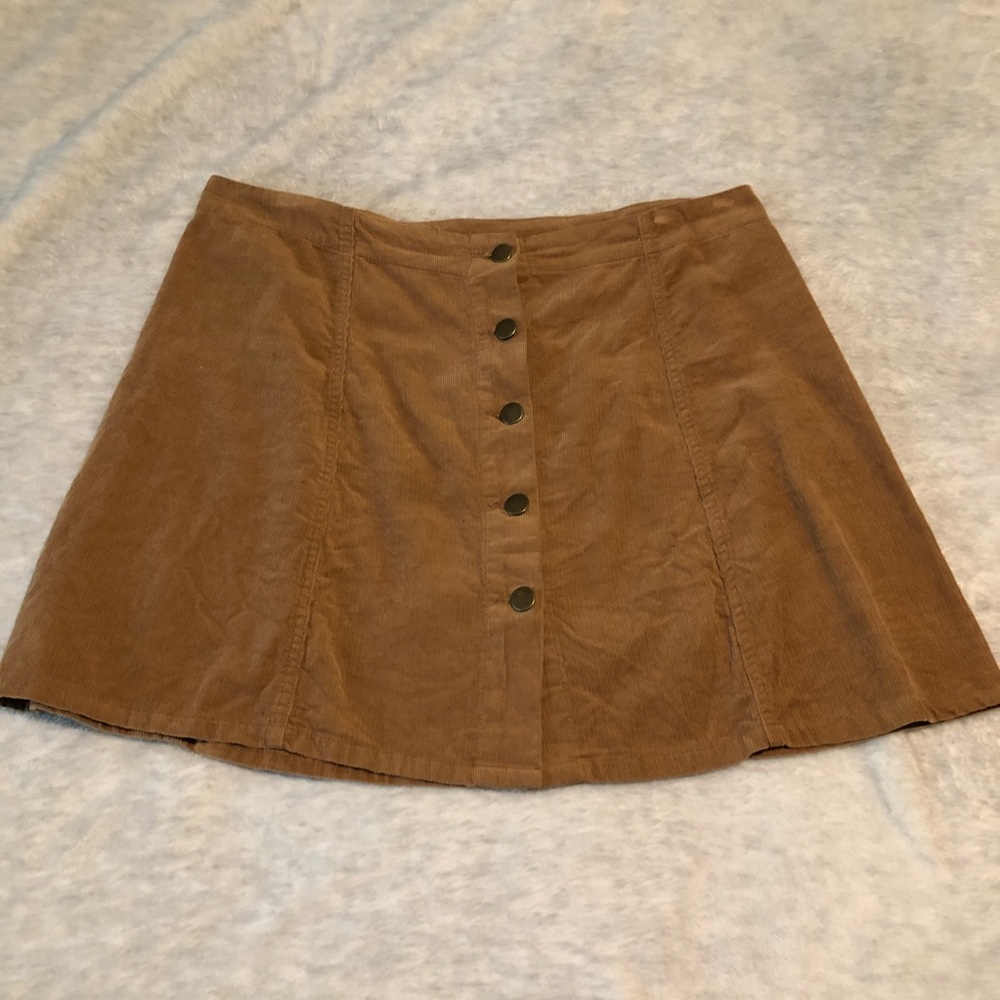 Tan Corduroy Button-Front Mini Skirt
